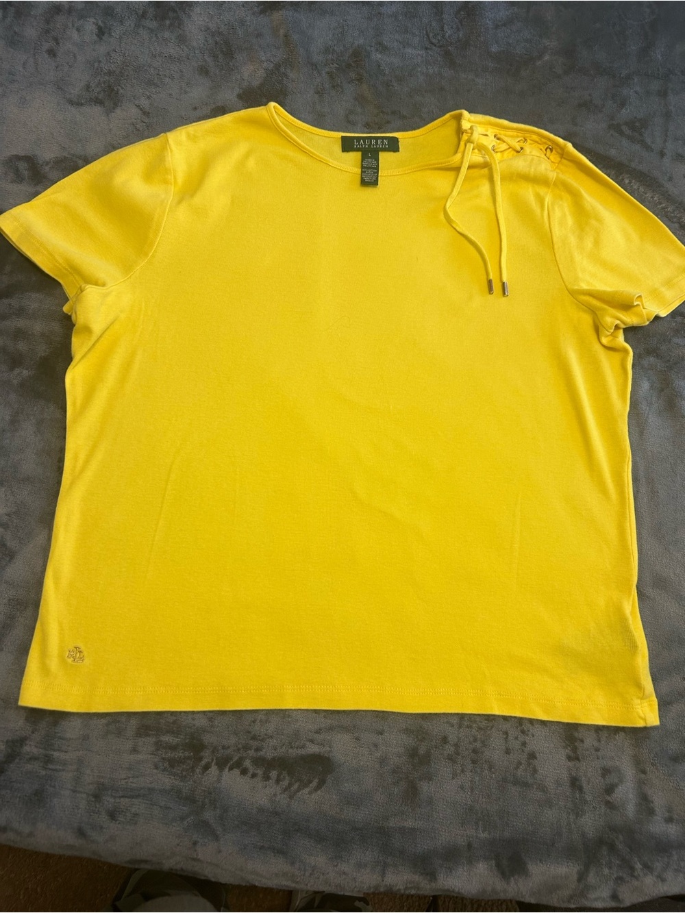 Ladies Lauren Ralph Lauren Yellow Short-Sleeve Tee with Lace-Up Shoulder